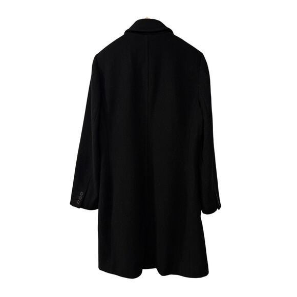 J Crew L 100% Wool Trench Coat $248 Patch Pockets Button Front Long Jacket Black - Picture 3 of 9